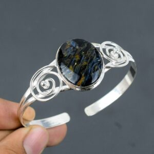 Pietersite Bangle: Handmade 925 Sterling Silver Adjustable Cuff