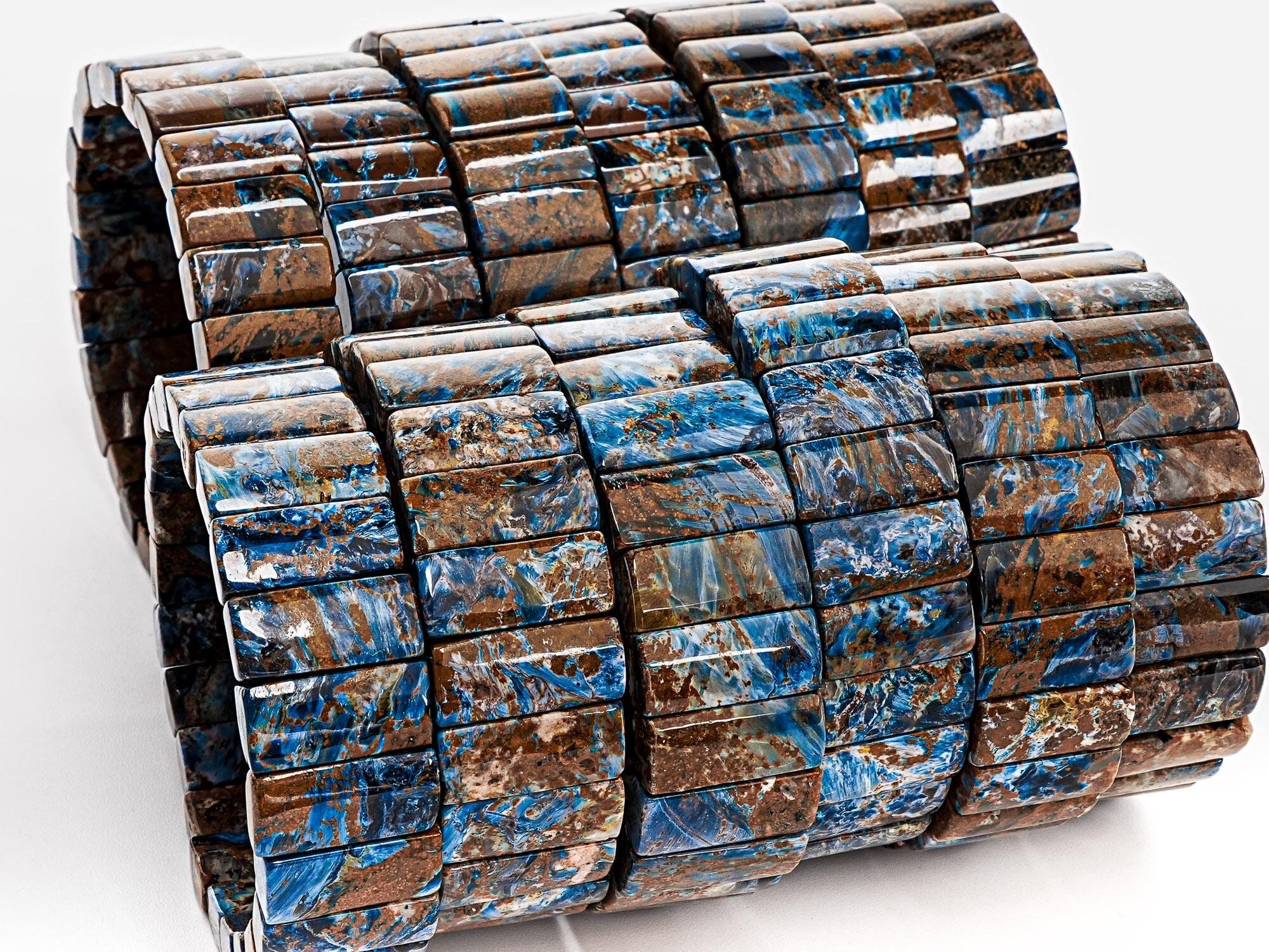 Pietersite Beads Bracelet 7.5" Genuine Natural Rectangle Gemstone Beads
