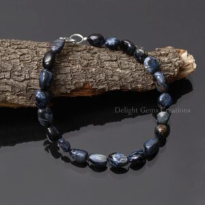 Blue Pietersite Tumble Bead Bracelet, Nugget Gemstone Jewelry