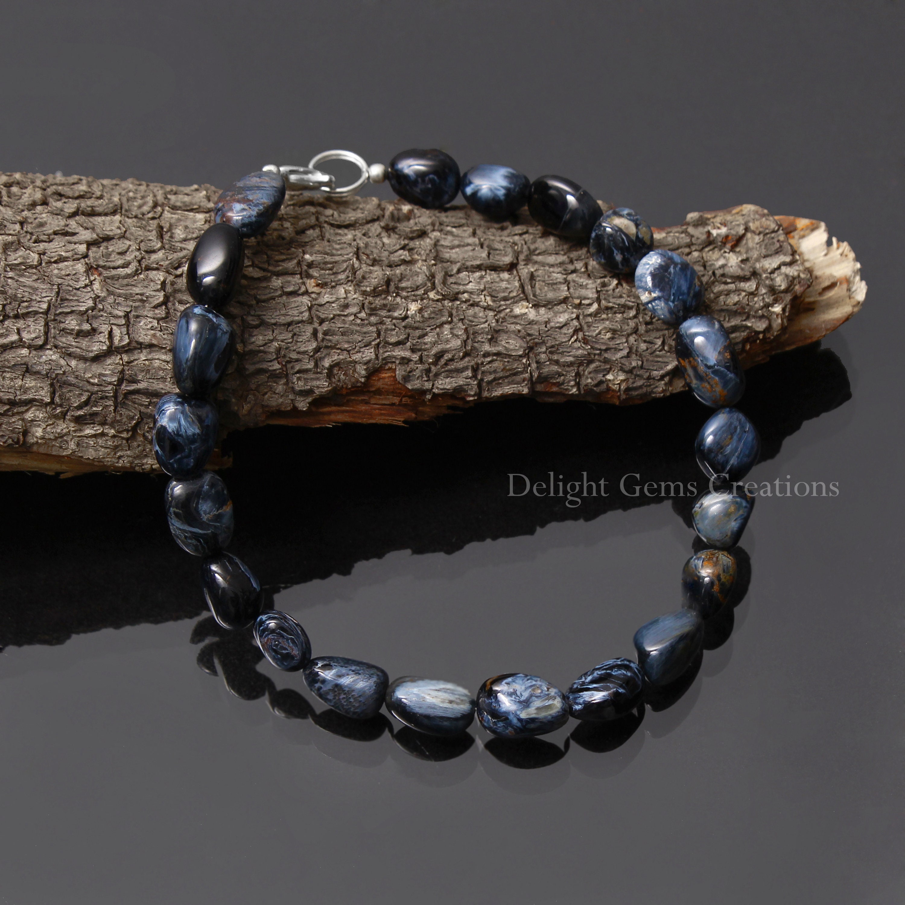 Blue Pietersite Tumble Bead Bracelet, Nugget Gemstone Jewelry