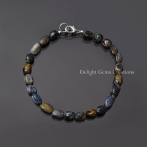 Blue Pietersite Tumble Bead Bracelet, 8 Inch