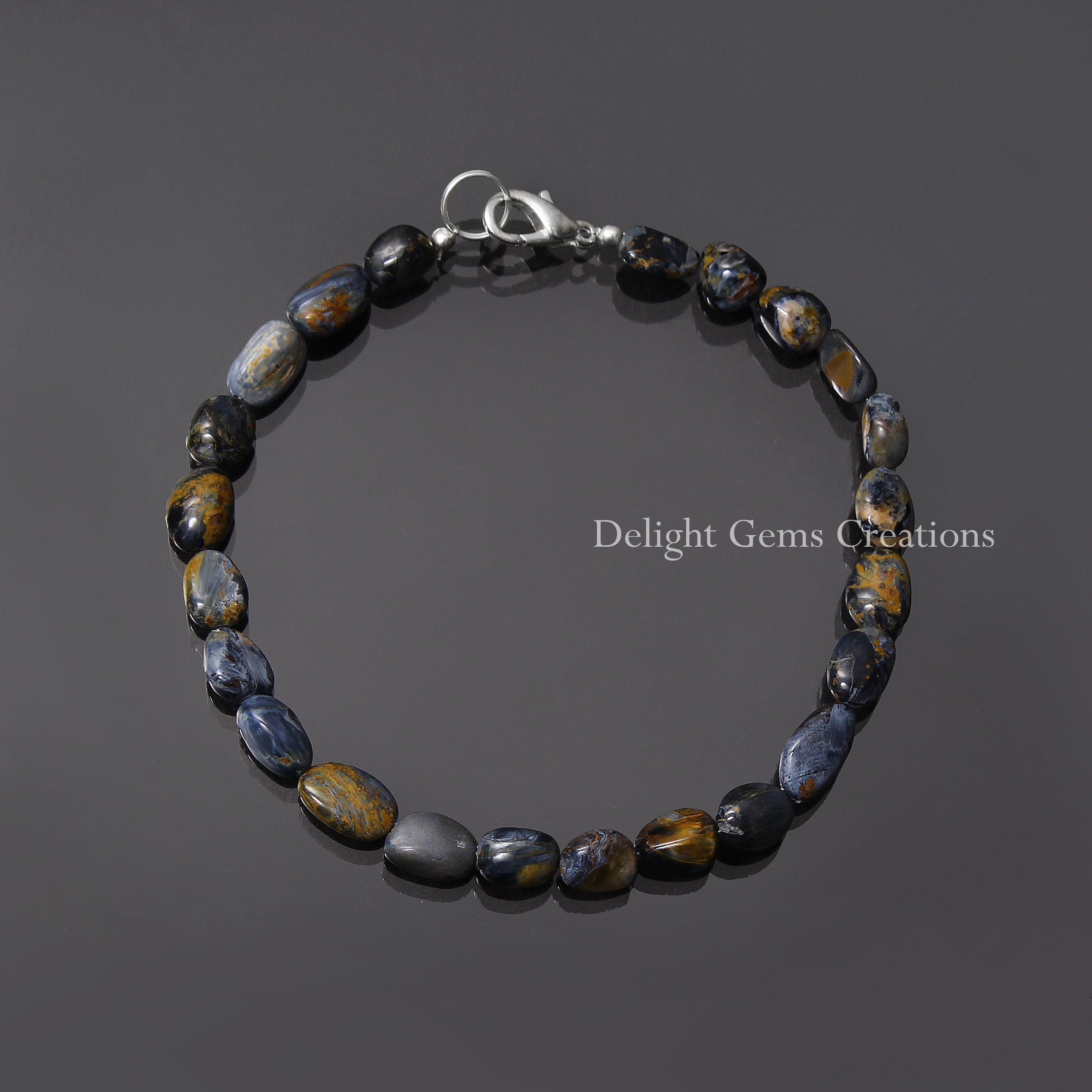 Blue Pietersite Tumble Bead Bracelet, 8 Inch