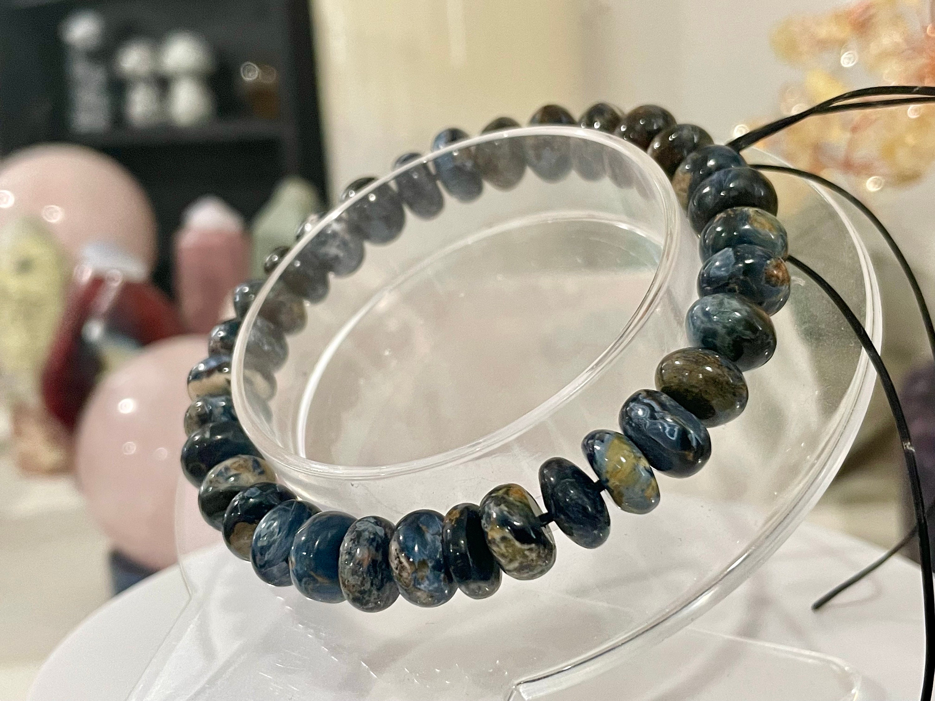 Certified 9mm Rondelle Blue Pietersite Bracelet - Handcrafted Gemstone Jewelry