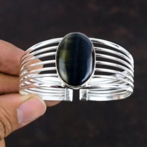 Pietersite Cuff Bracelet, Adjustable Sterling Silver Bangle
