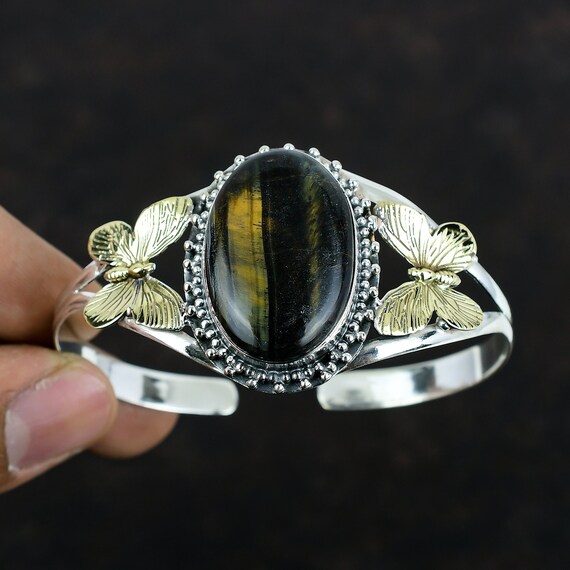 Pietersite Cuff Bracelet: Handmade 925 Sterling Silver Butterfly Bangle Pietersite Cuff Bracelet: Handmade 925 Sterling Silver Butterfly Bangle
