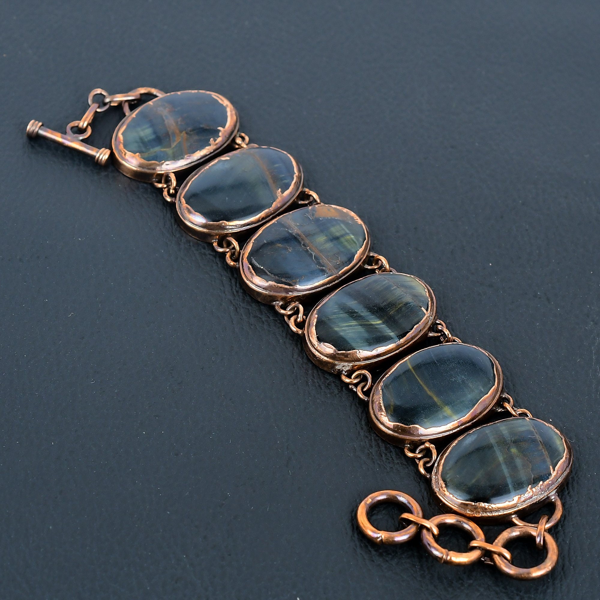 Electroformed Copper Pietersite Bracelet: Adjustable Gemstone Jewelry Electroformed Copper Pietersite Bracelet: Adjustable Gemstone Jewelry