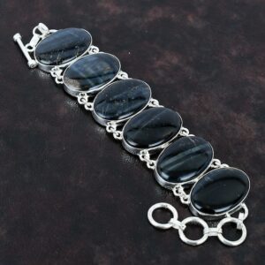 Pietersite Gemstone Bracelet: Handmade 925 Sterling Silver Adjustable Chain