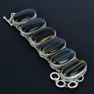 Handmade Pietersite Bracelet: 925 Sterling Silver Adjustable Chain