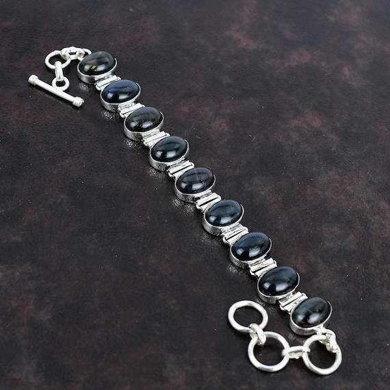 Pietersite Bracelet: Handmade 925 Sterling Silver Adjustable Chain Pietersite Bracelet: Handmade 925 Sterling Silver Adjustable Chain