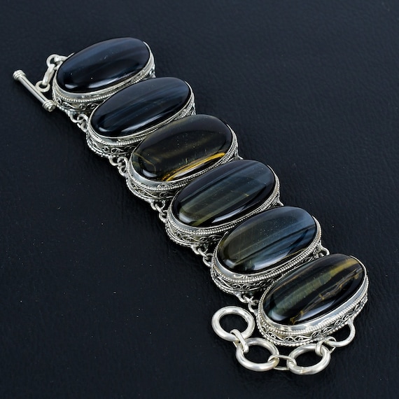 Pietersite Bracelet: Handmade 925 Sterling Silver Vintage Design