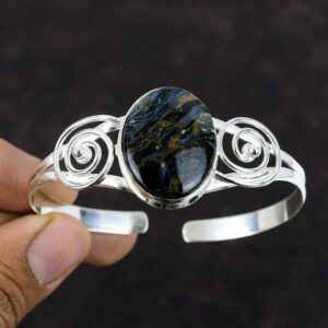 Handmade Pietersite Bangle: Adjustable 925 Sterling Silver Cuff