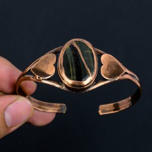 Handmade Pietersite Copper Cuff Bracelet: Adjustable Gemstone Bangle