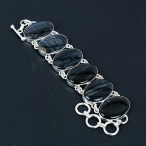 Handmade Pietersite Gemstone Bracelet: 925 Sterling Silver Adjustable Chain
