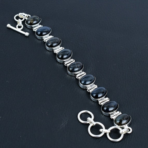 Handmade Pietersite Gemstone Bracelet: 925 Sterling Silver Adjustable Chain