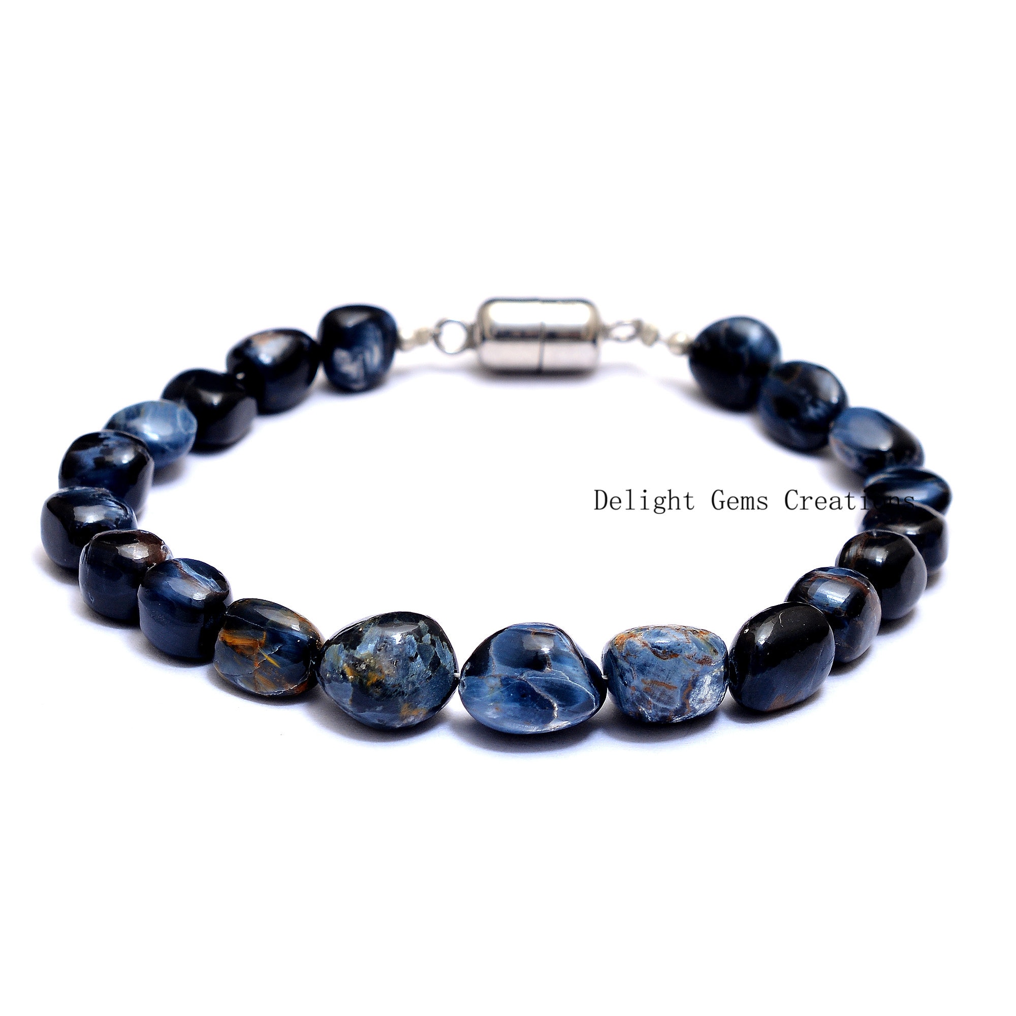 Natural Blue Pietersite Tumble Bracelet, Smooth Nugget Gemstone
