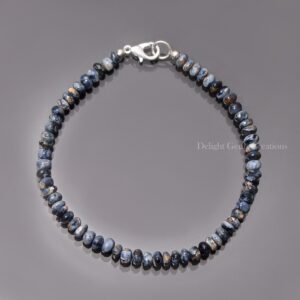 Natural Peitersite Beads Bracelet, 4mm-5mm Blue Pietersite Smooth Rondelle Beads Bracelet, Pietersite Jewelry, Pietersite Silver Bracelet