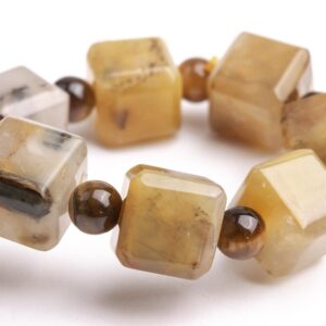 Only One 7-9mm Pietersite Beads Light Brown Bracelet Grade Ab Genuine Natural Beveled Edge Faceted Cube Gemstone 7" (121692h-1487)