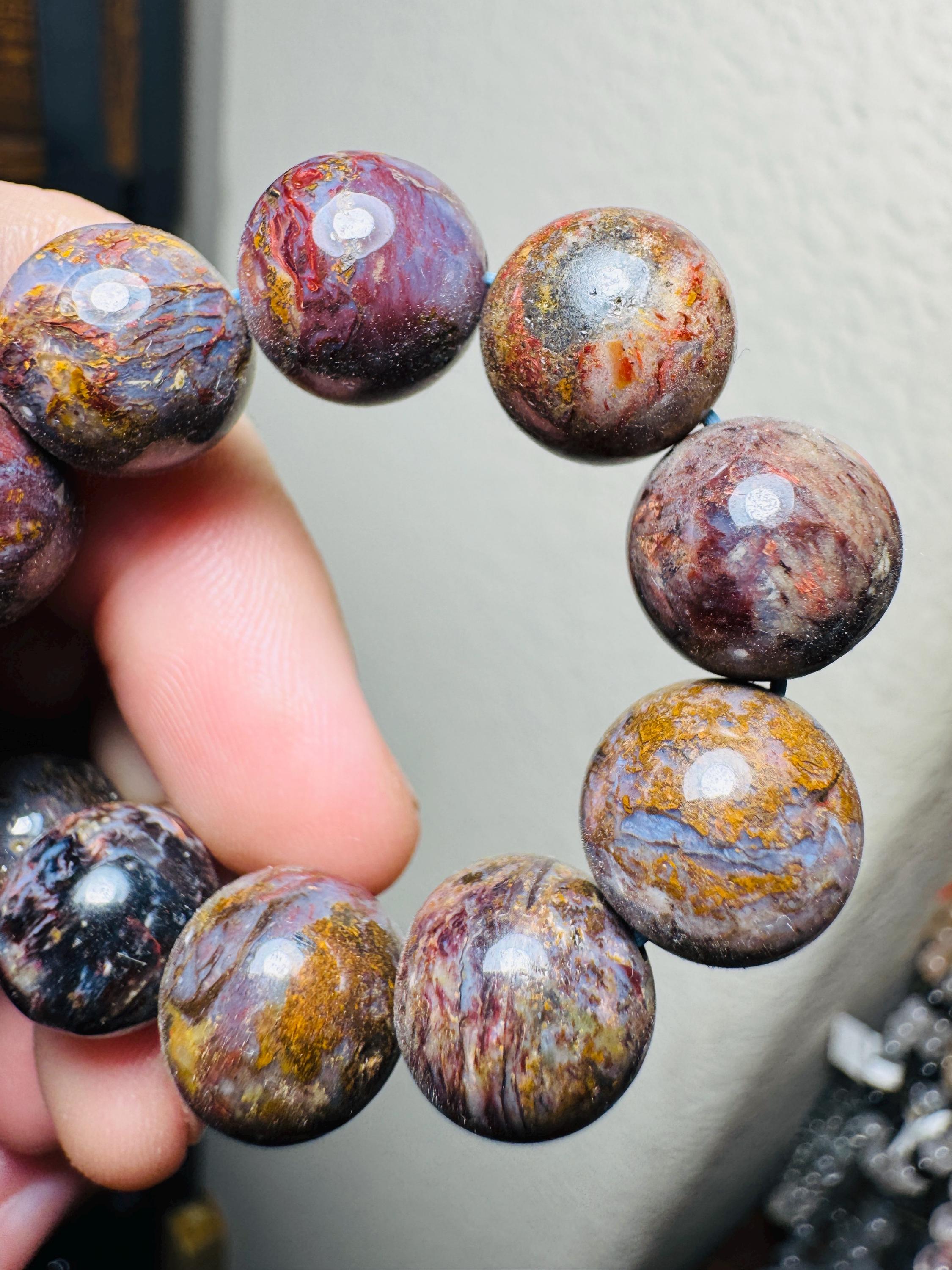 Red Pietersite Bracelet | 12mm Crystal Bracelet | Crystal Beaded Bracelet |  Rare Crystals, Genuine Crystal Bracelet