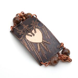 Three Of Swords Tarot Card Bracelet, Two Strand Heart Jewelry, Brown Pietersite Beads, 7 1/2 Inches Long, Fits 6 1/4 Inch Wrist