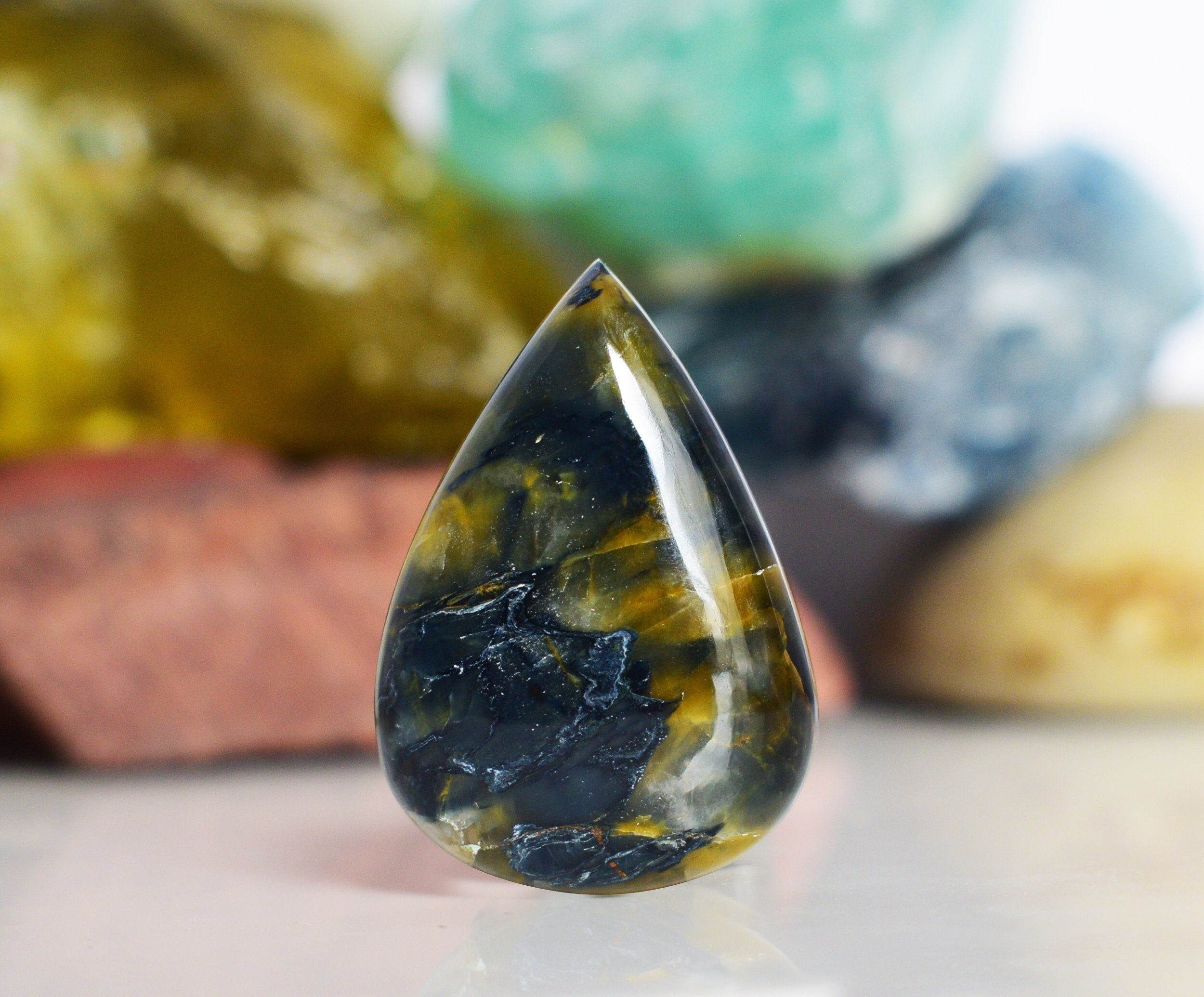 Pietersite Cabochon Gemstone 33 Carat Natural 32x22x6 Mm Pear Shape Smooth Polished Loose Gemstone For Earring Pendant And Jewelry Making