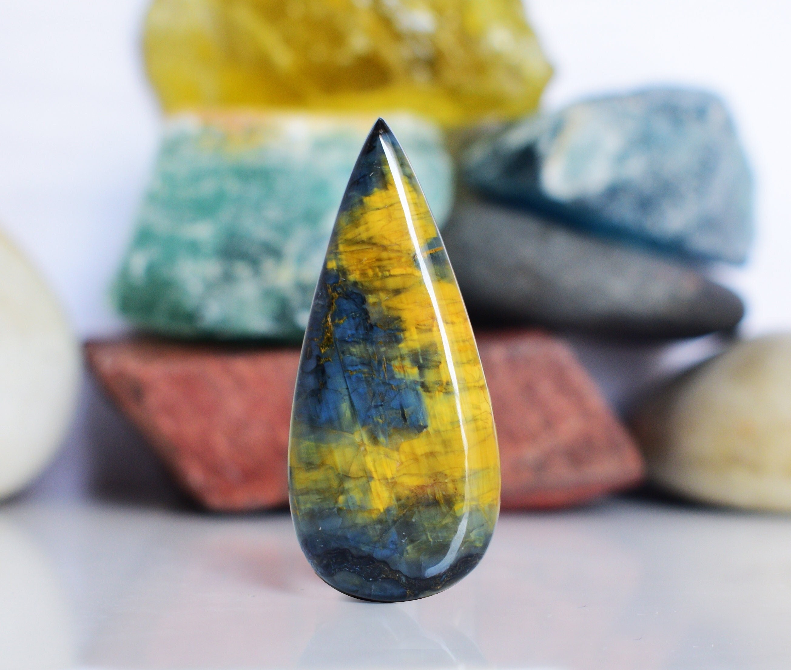 Pietersite Cabochon Gemstone 36 Carat Natural 46x20x5 Mm Pear Shape Smooth Polished Loose Gemstone For Earring Pendant And Jewelry Making