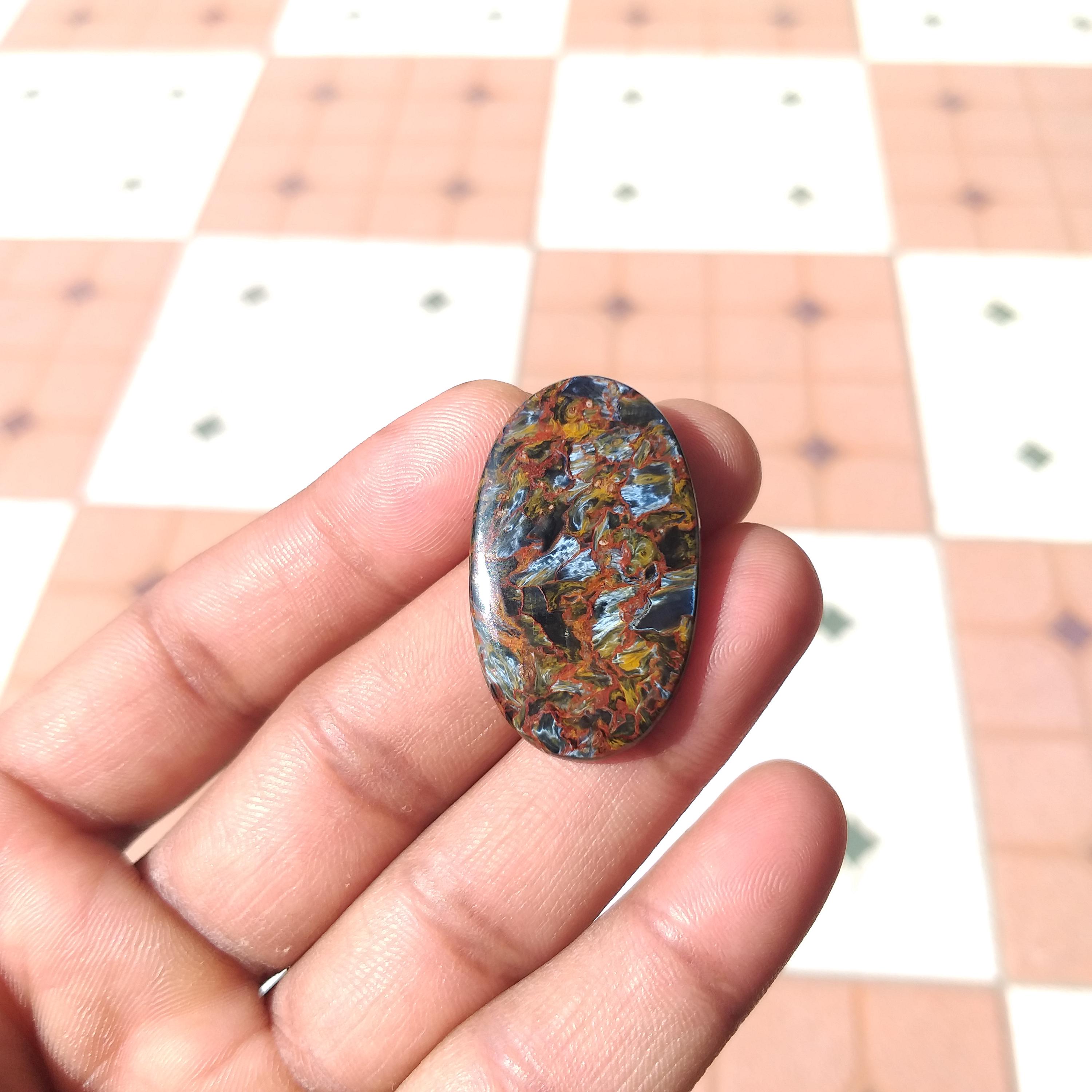 Handmade Pietersite Cabochon : Oval Shape Gemstone For Jewelry (34 Carat, 37x22x4 Mm)