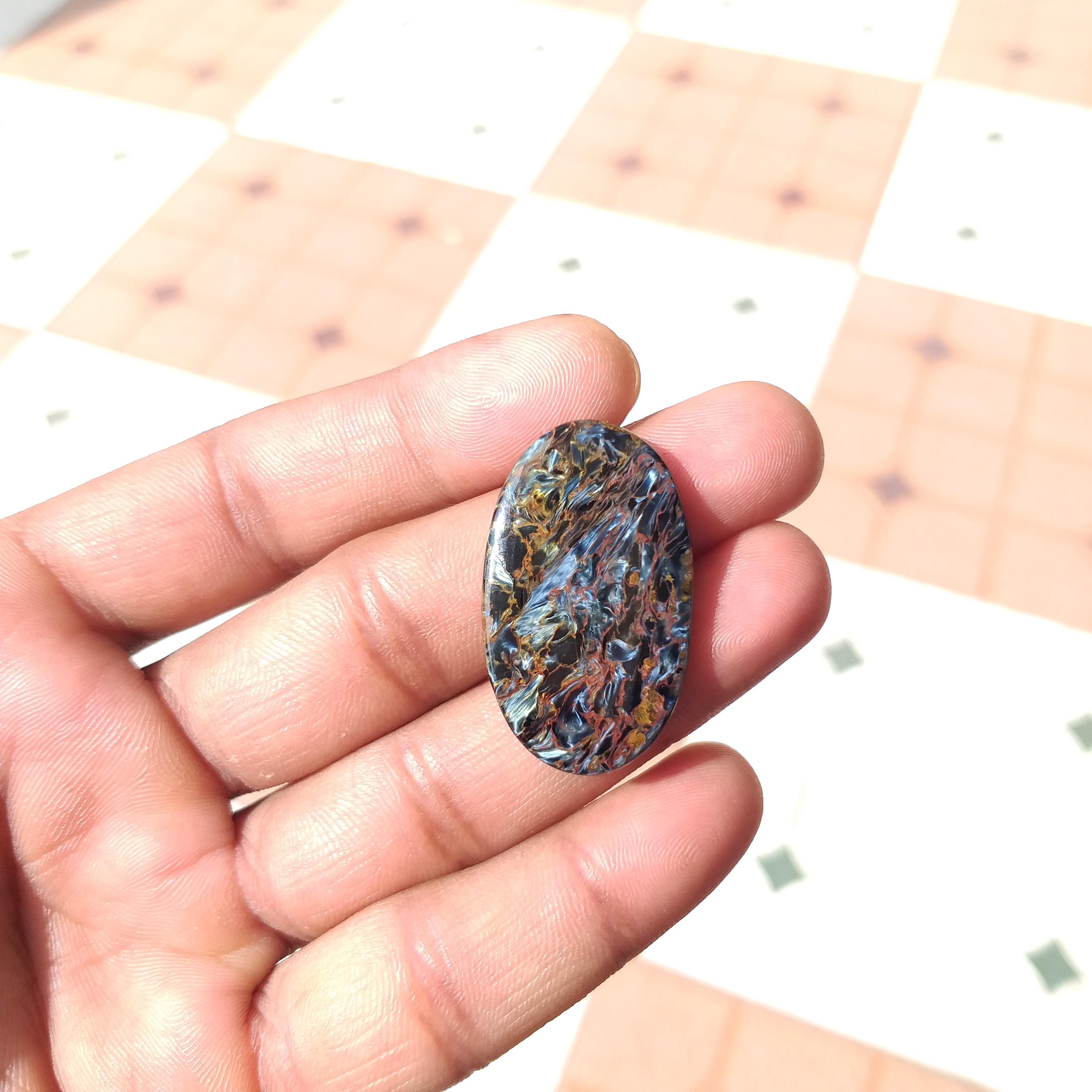 Multi Pietersite Cabochon: Gemstone Polished Oval Shape (35 Carat, 36x21x4 Mm) Multi Pietersite Cabochon: Gemstone Polished Oval Shape (35 Carat, 36x21x4 Mm)