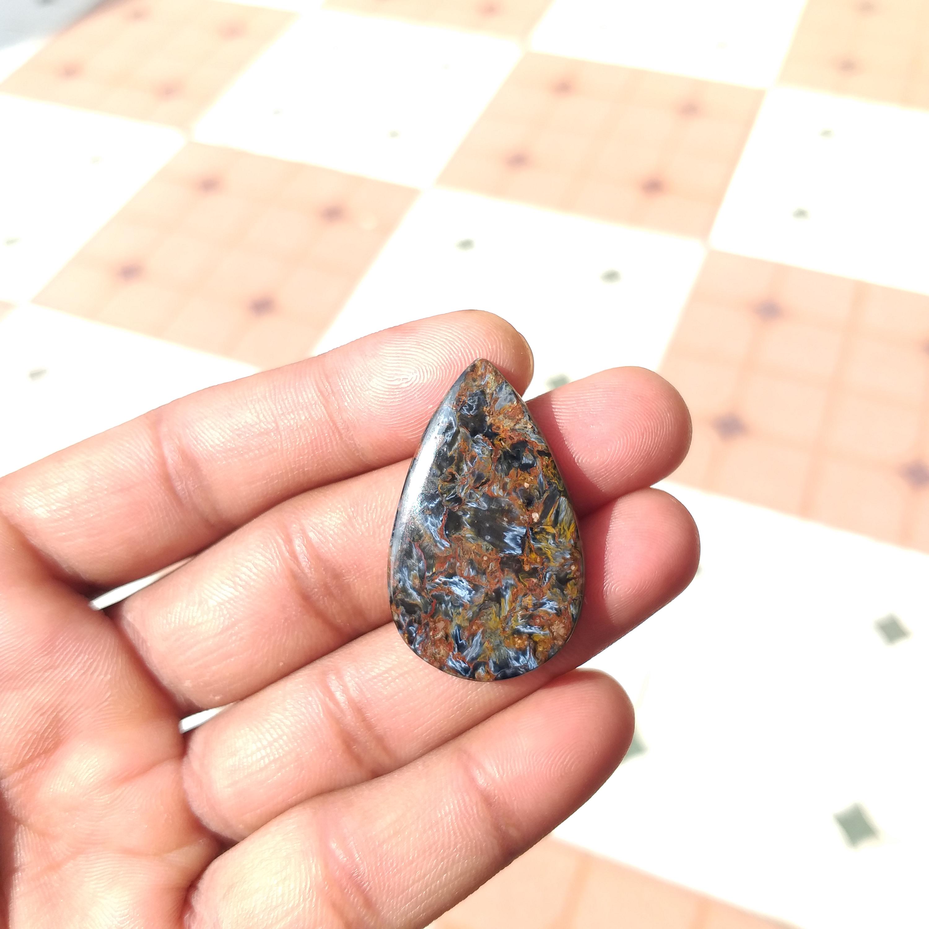 Multi Pietersite Cabochon: Natural Gemstone Polished Pear Shape (38 Carat, 39x24x4 Mm)