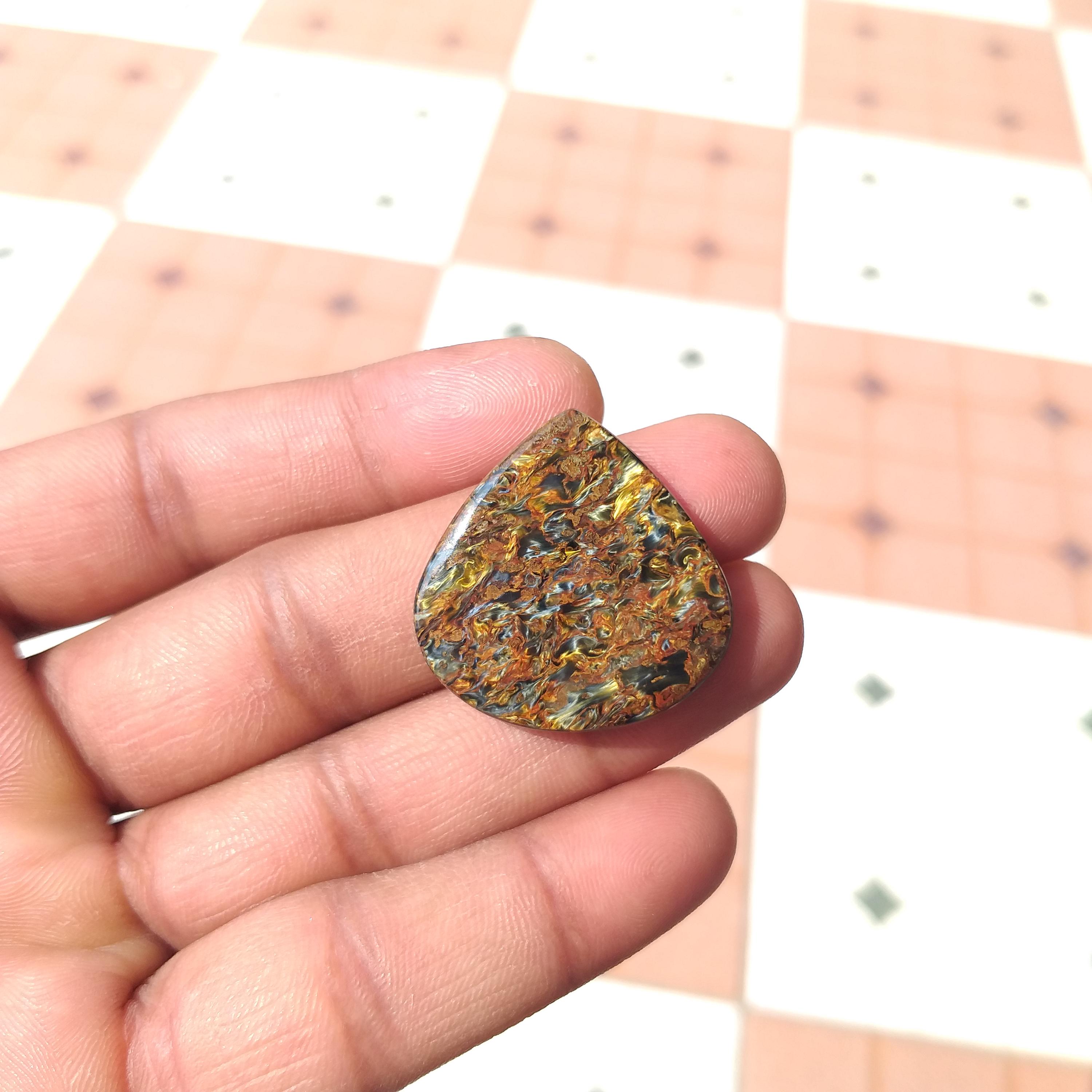 Natural Multi Pietersite Stone : Heart Cabochon For Jewelry (39 Carat, 30x5 Mm)