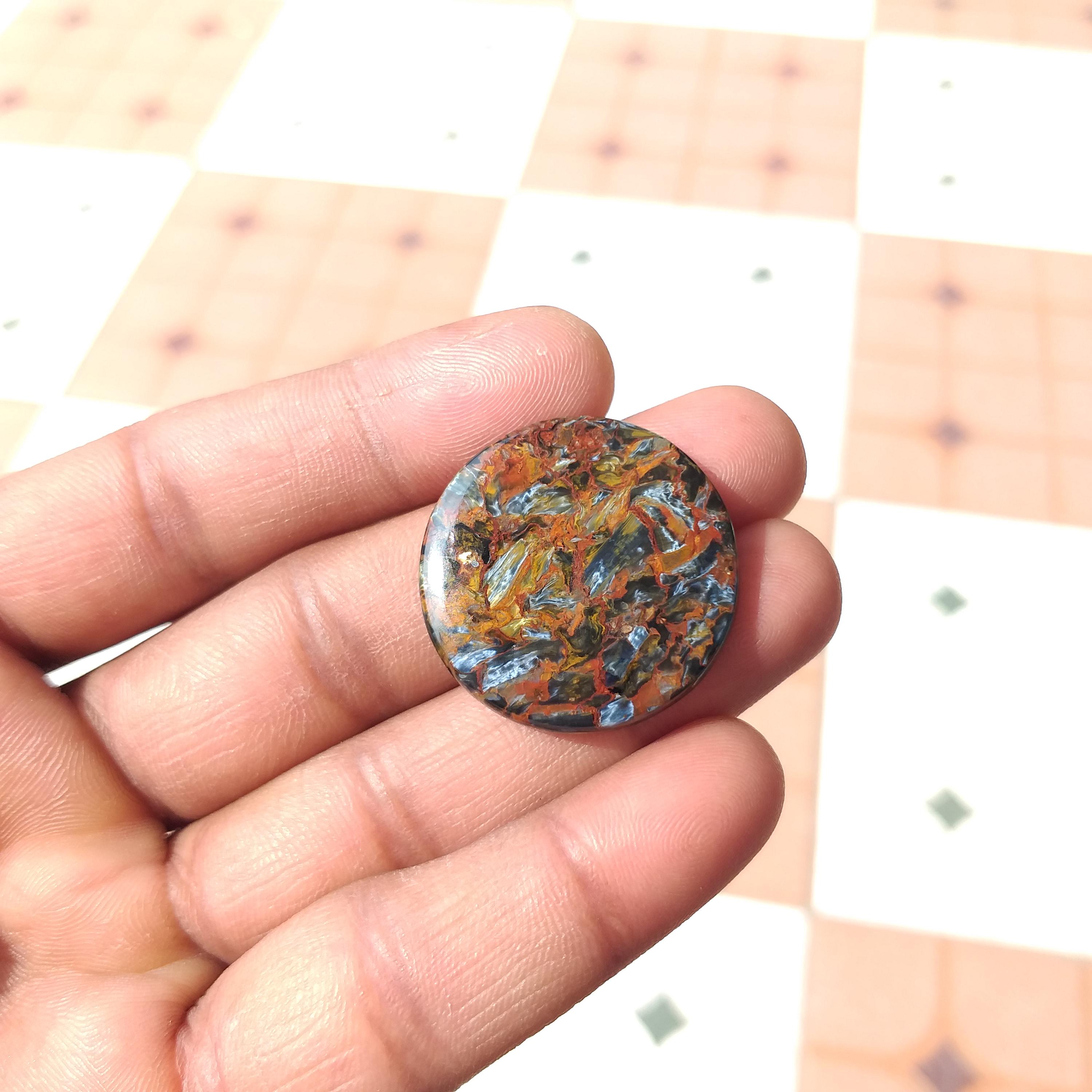 Round Pietersite Polished Cabochon : Natural Multi Gemstone (38 Carat, 30x4 Mm)