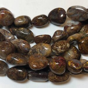 Gold And Red Pietersite Gemstone Beads. Full 15" Strand Of Golden Nugget Beads. Nuggets Range In Size From 13 To 18mm. Approx. 32 Beads.