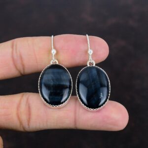 Pietersite Gemstone Dangle Earrings, 925 Sterling Silver, Handmade