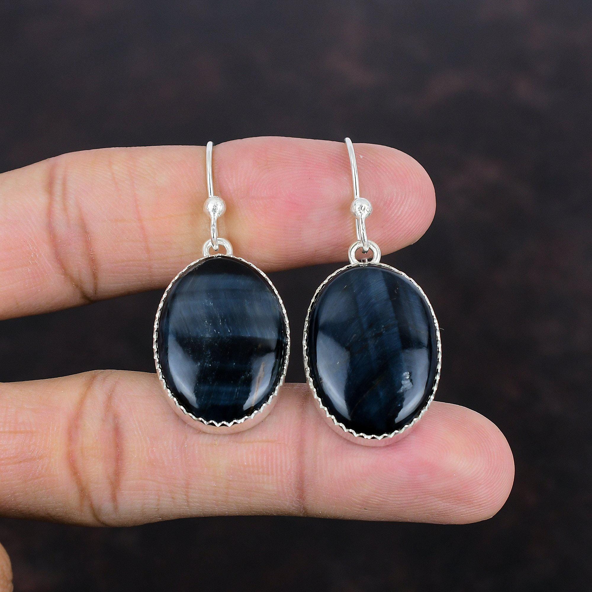 Pietersite Gemstone Dangle Earrings, 925 Sterling Silver, Handmade