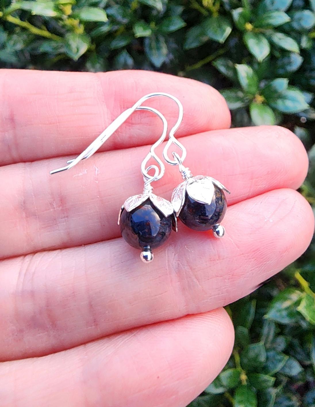 Pietersite Gemstone Earrings Sterling Silver, Small Round 8mm Dark Brown Gemstone Dangle Earrings, 1 Inch Earrings, Ball Sphere Earrings Pietersite Gemstone Earrings Sterling Silver, Small Round 8mm Dark Brown Gemstone Dangle Earrings, 1 Inch Earrings, Ball Sphere Earrings
