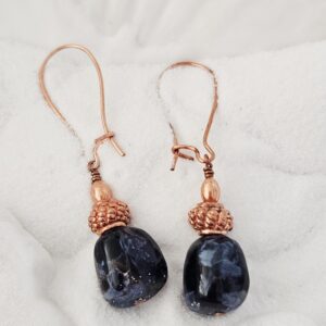 Genuine copper beads and kidney ear wires with Pietersite Earrings