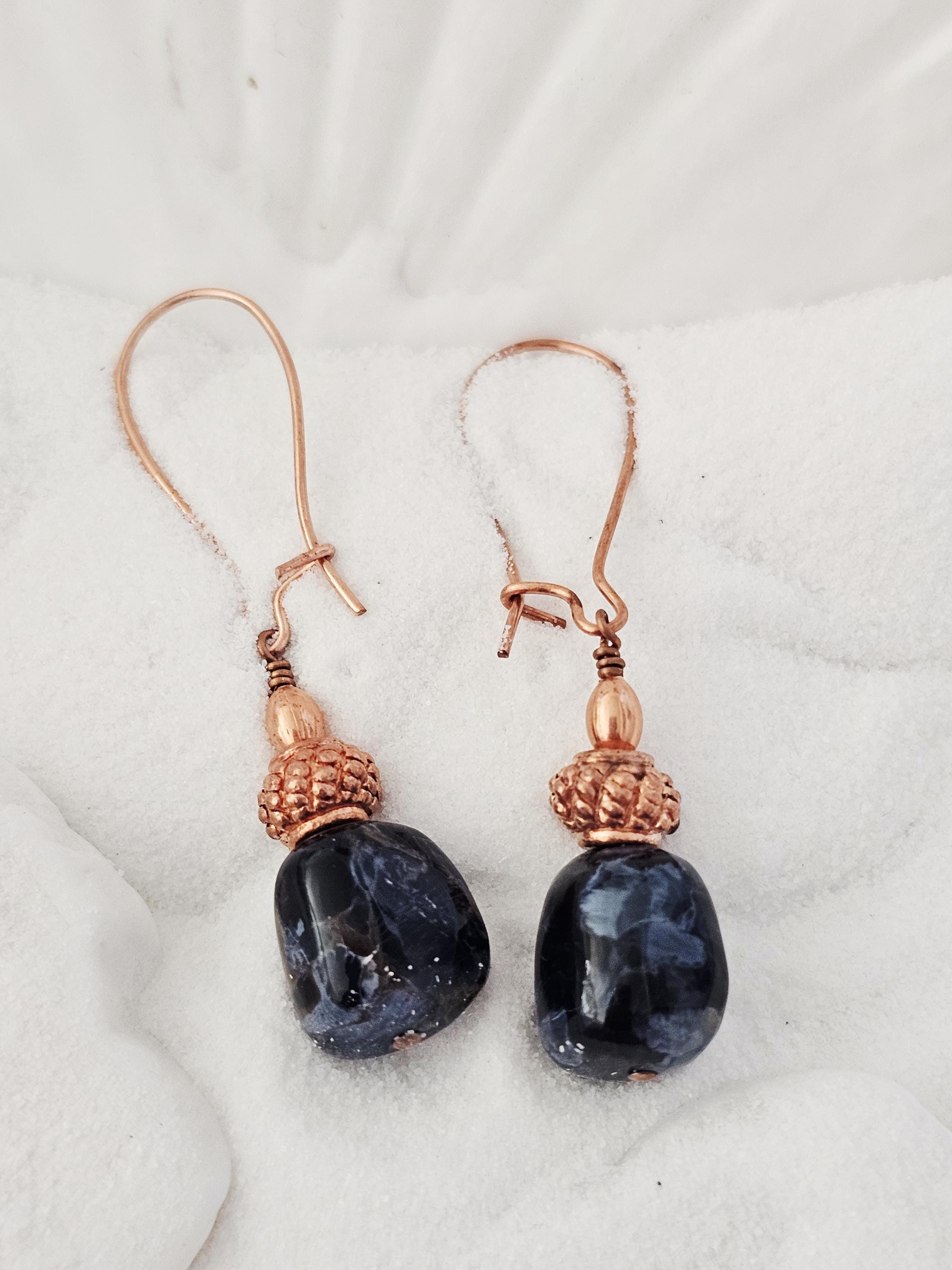Genuine Copper Beads And Kidney Ear Wires With Pietersite Earrings