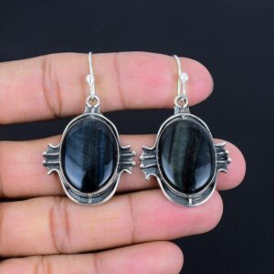 Handmade Pietersite Earrings: 925 Sterling Silver Vintage Jewelry