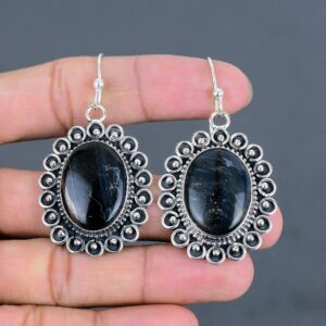 Handmade Pietersite 925 Sterling Silver Earrings: Oval Gemstone Jewelry