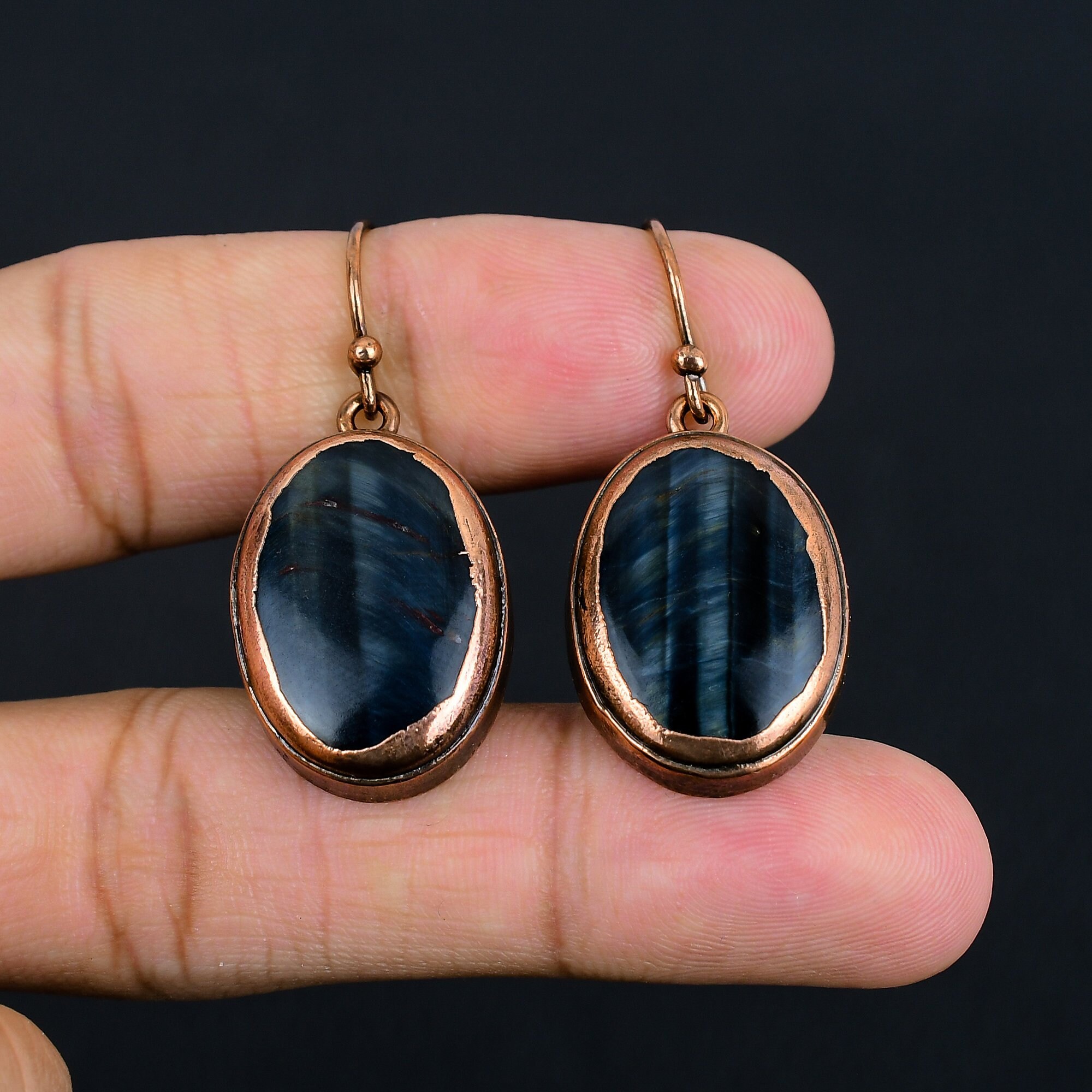Handmade Electroformed Copper Pietersite Gemstone Earrings