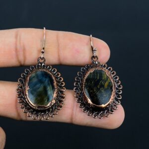 Handmade Electroformed Copper Pietersite Earrings: Gemstone Jewelry