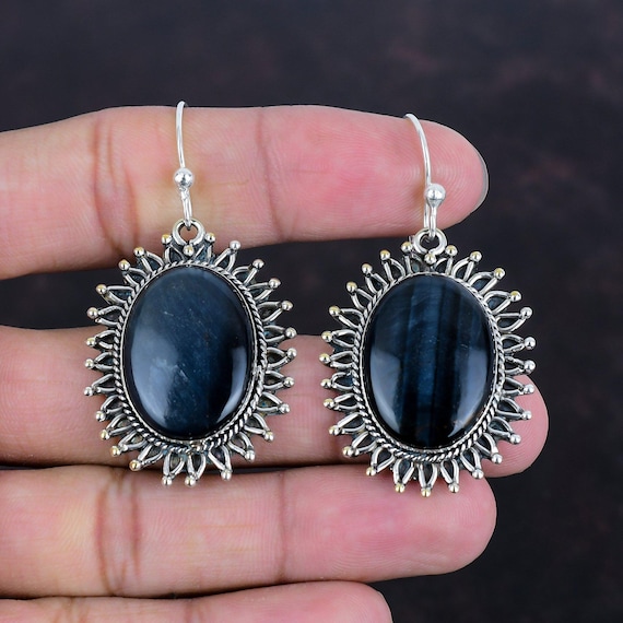 Handmade Pietersite Gemstone Earrings: 925 Sterling Silver Jewelry