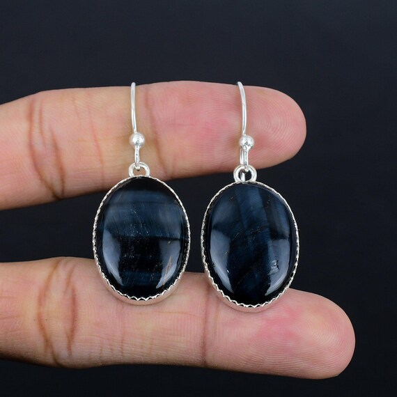 Handmade Pietersite Gemstone Earrings: Antique Sterling Silver Jewelry