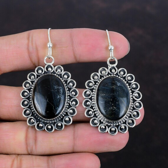 Handmade Pietersite Earrings: Oval Gemstone, 925 Sterling Silver