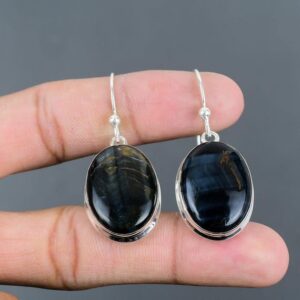 Handmade Pietersite Earrings: Oval Gemstone, 925 Sterling Silver