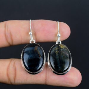 Handmade Pietersite Oval Gemstone Earrings, 925 Sterling Silver Jewelry
