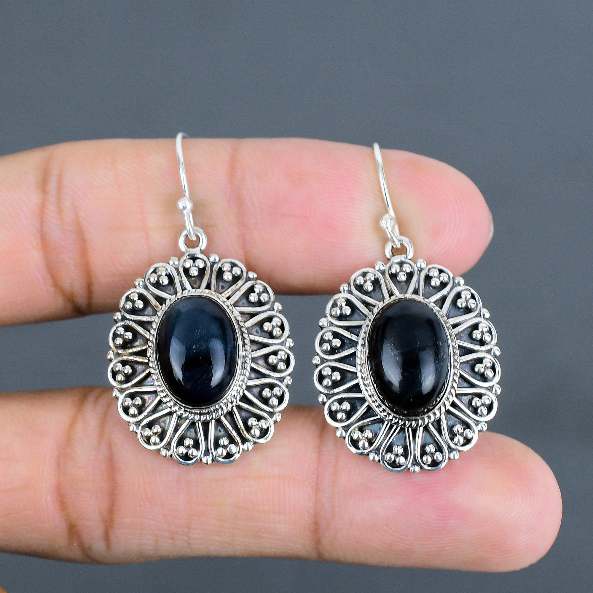 Handmade Pietersite Earrings: Vintage 925 Sterling Silver Drop Jewelry