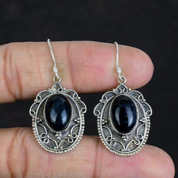 Handmade Pietersite Earrings: Vintage Sterling Silver Dangle Jewelry