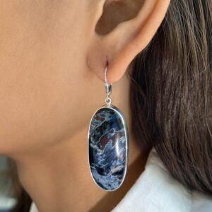 Pietersite Leverback Earring / 925 Sterling Silver / Healing Gemstone / Gifts For Her / Oval Cab / Pietersite Statement Earring Pit-e-7.
