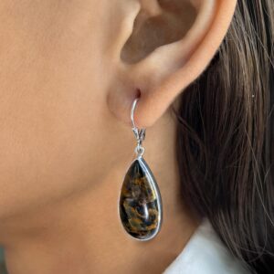 Pietersite Leverback Earring / 925 Sterling Silver / Healing Gemstone / Gifts For Her / Pear Cab / Pietersite Statement Earring Pit-e-16.