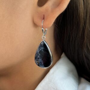 Pietersite Leverback Earring / 925 Sterling Silver / Healing Gemstone / Gifts For Her / Pear Cab / Pietersite Statement Earring Pit-e-26.
